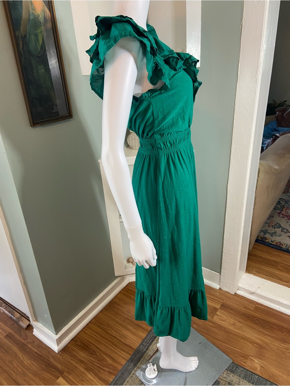 Nation LTD Aria Emerald Green Ruffle V-Neck Midi Dress XSmall XS - Picture 10 of 16